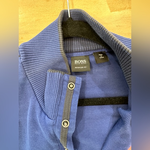 Hugo Boss men’s blue pullover sweater snap closure cotton top - Picture 8 of 12